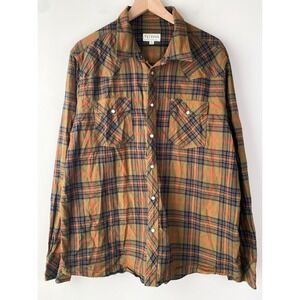 Tecovas Mens Flannel Plaid Shirt XL Olive Green Pearl Snap Western Cowboy Texas